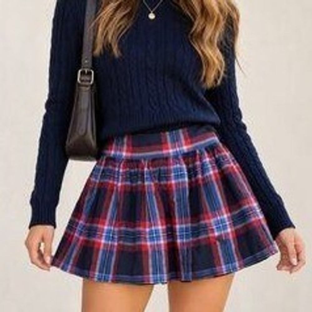 Abercrombie & Fitch Skirt Sml Blue Red Plaid Smocked Waist Mini Academia Preppy